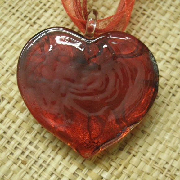 Murano Glass Red & Silver Heart Pendant Necklace - Picture 13 of 13